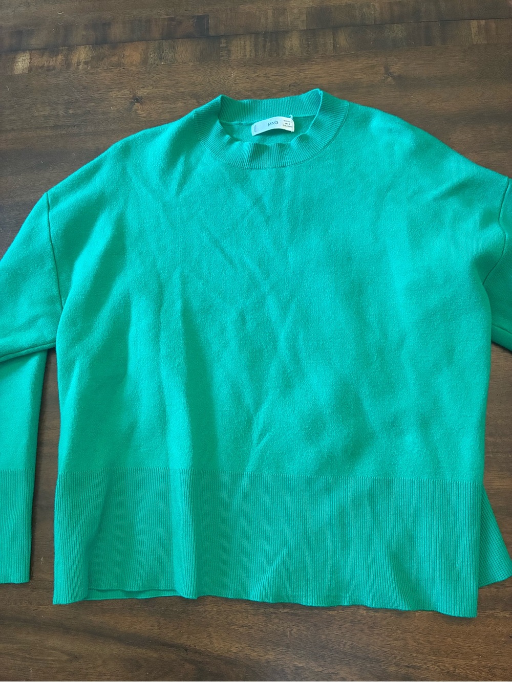 MNG Mango Sweater Women’s Large Kelly Green Crewneck Minor Wash Wear